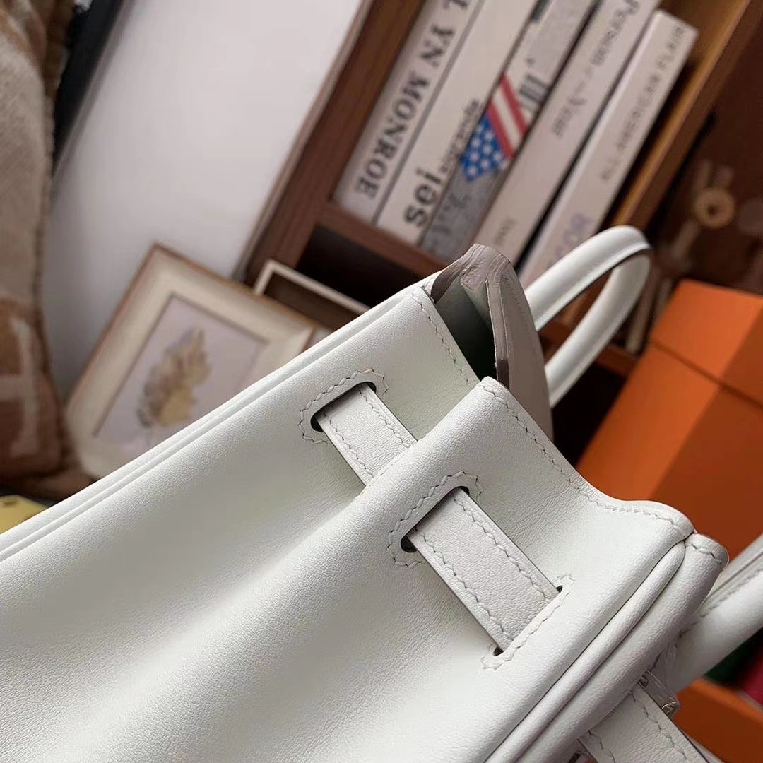 Hermès（爱马仕）8L冰川白 原厂御用顶级Swift 皮 Birkin 25 银扣