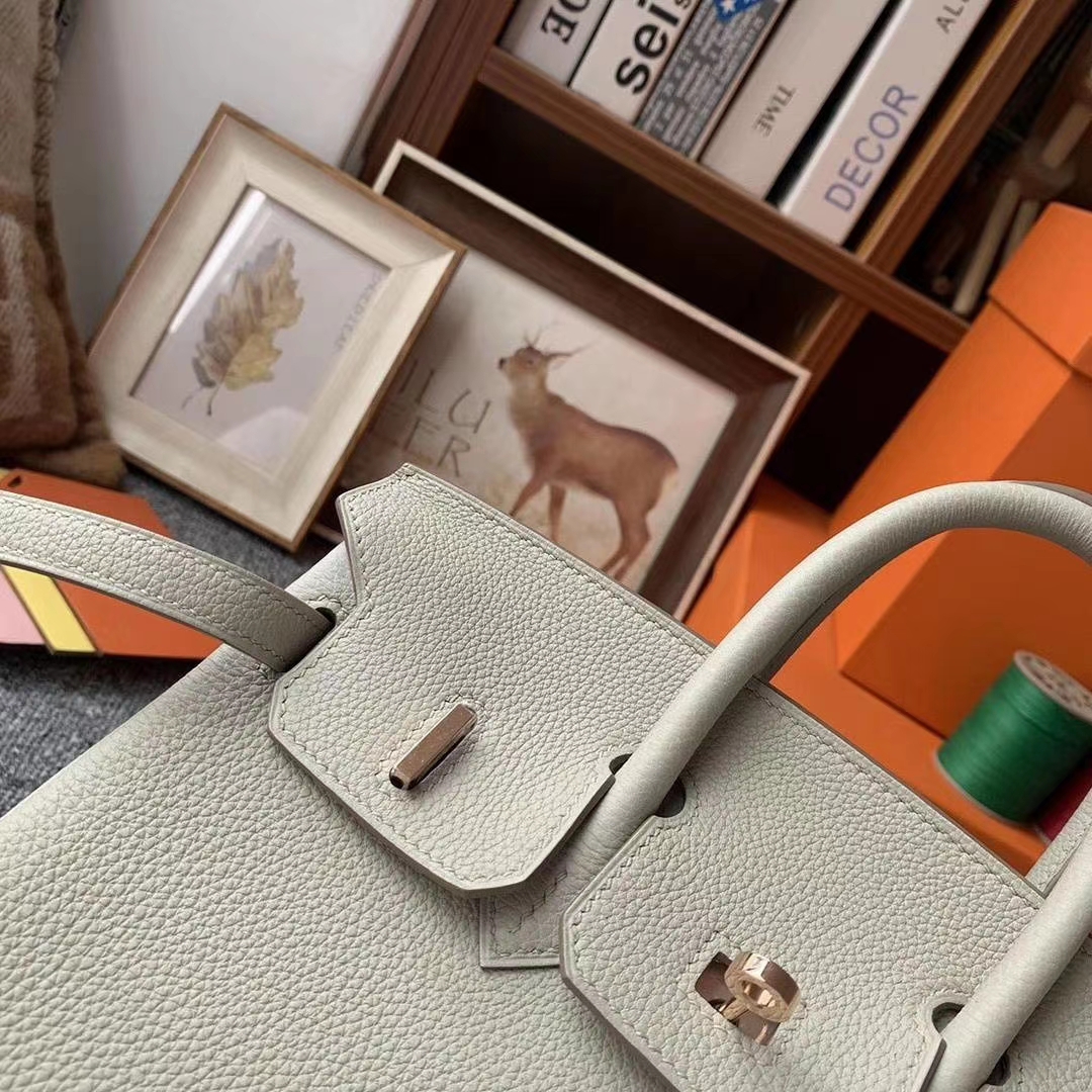 Hermès（爱马仕）C80珍珠灰 原厂御用顶级小牛皮 Birkin 25 玫瑰金扣