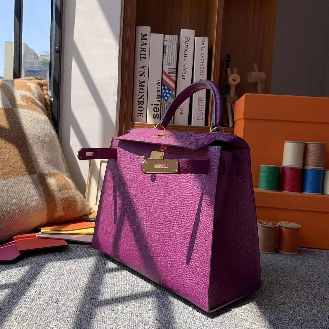 Hermès（爱马仕）P9海葵紫 原厂御用顶级Epsom 皮 Kelly 25 外缝 金扣