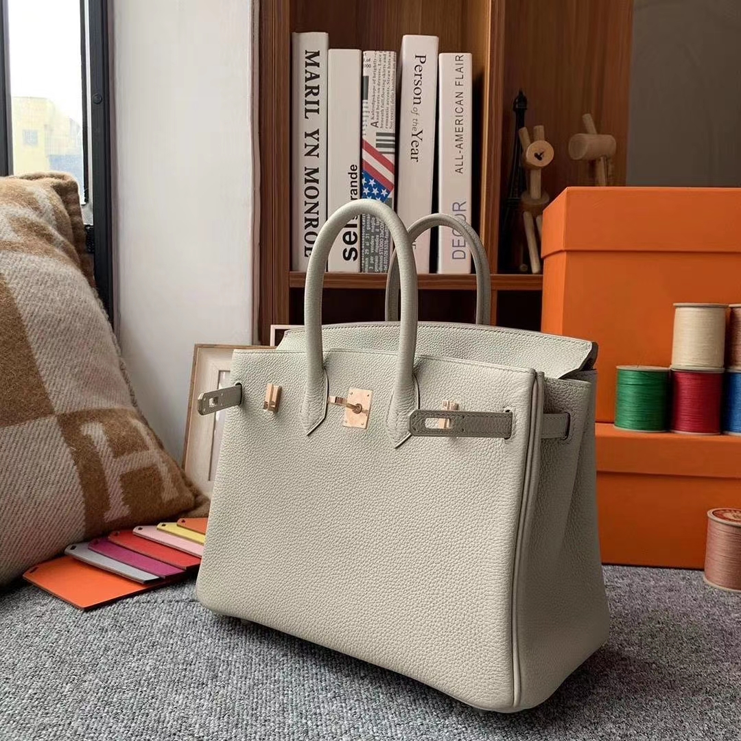 Hermès（爱马仕）C80珍珠灰 原厂御用顶级小牛皮 Birkin 25 玫瑰金扣