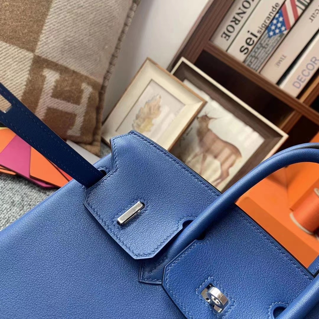 Hermès（爱马仕）电光蓝 原厂御用顶级Swift 皮 Birkin 25 银扣
