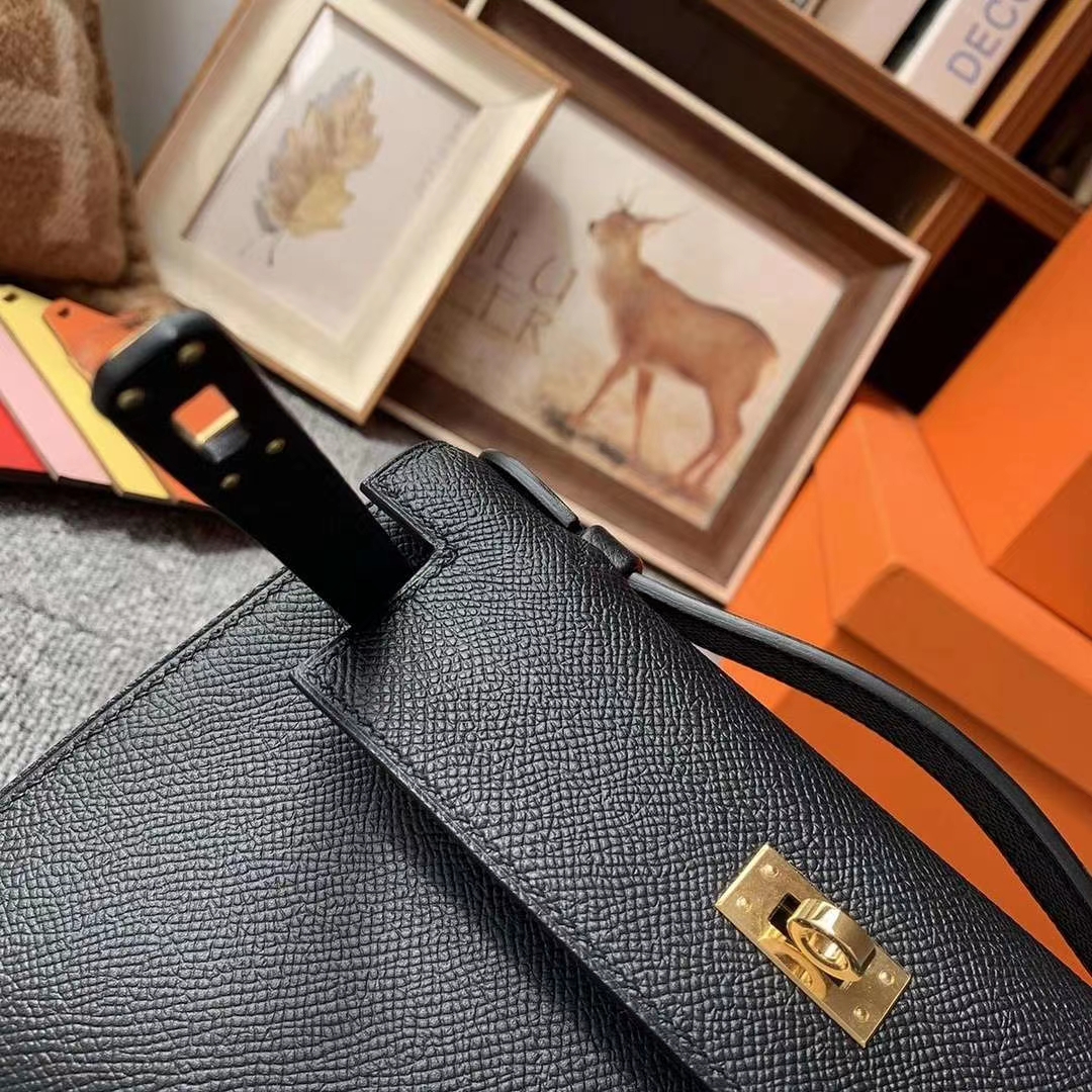 Hermès（爱马仕）CK89黑色 原厂御用顶级Epsom 皮 Mini Kelly 金扣 现货