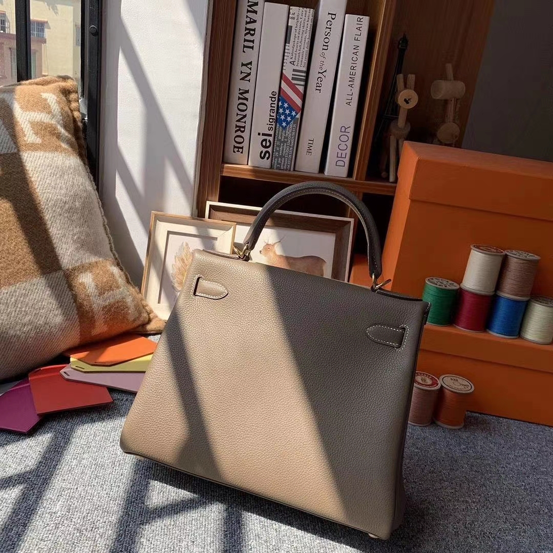 Hermès（爱马仕）大象灰 原厂御用顶级小牛皮 Kelly 28 金扣 现货