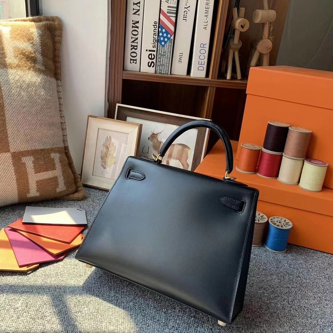 Hermès（爱马仕）CK89黑色 原厂御用顶级Box 皮 Kelly 25 外缝 金扣 现货