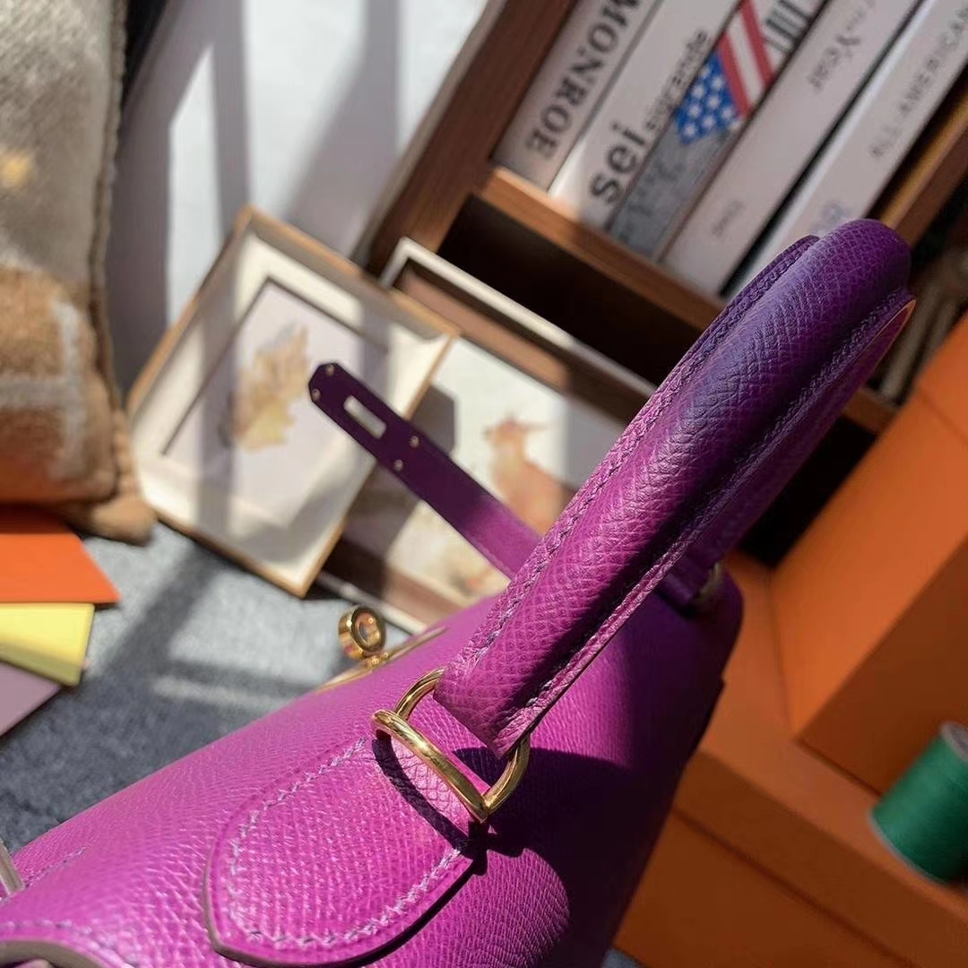 Hermès（爱马仕）P9海葵紫 原厂御用顶级Epsom 皮 Kelly 25 外缝 金扣