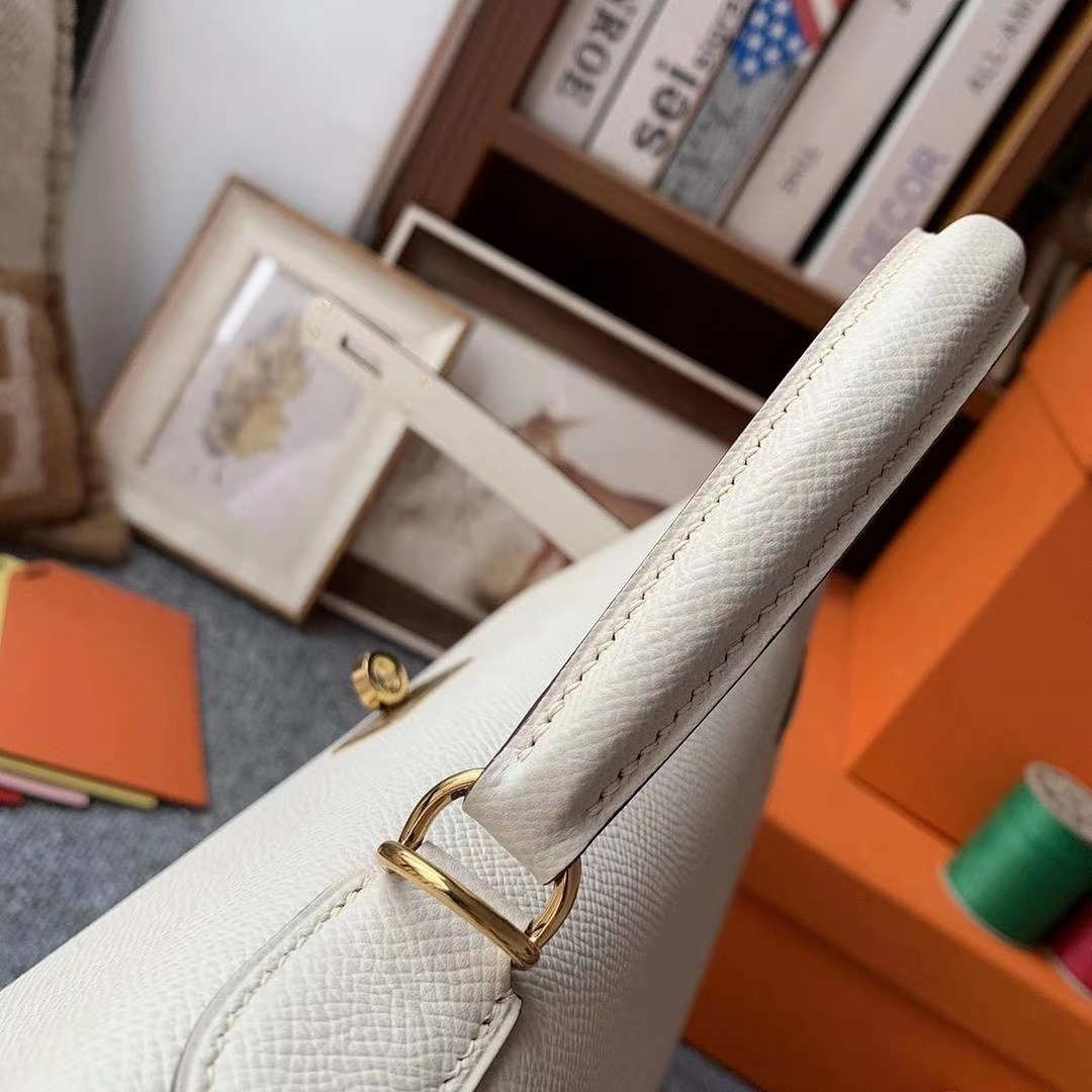 Hermès（爱马仕）奶昔白内拼风衣灰 原厂御用顶级Epsom 皮 Kelly 32 外缝 金扣