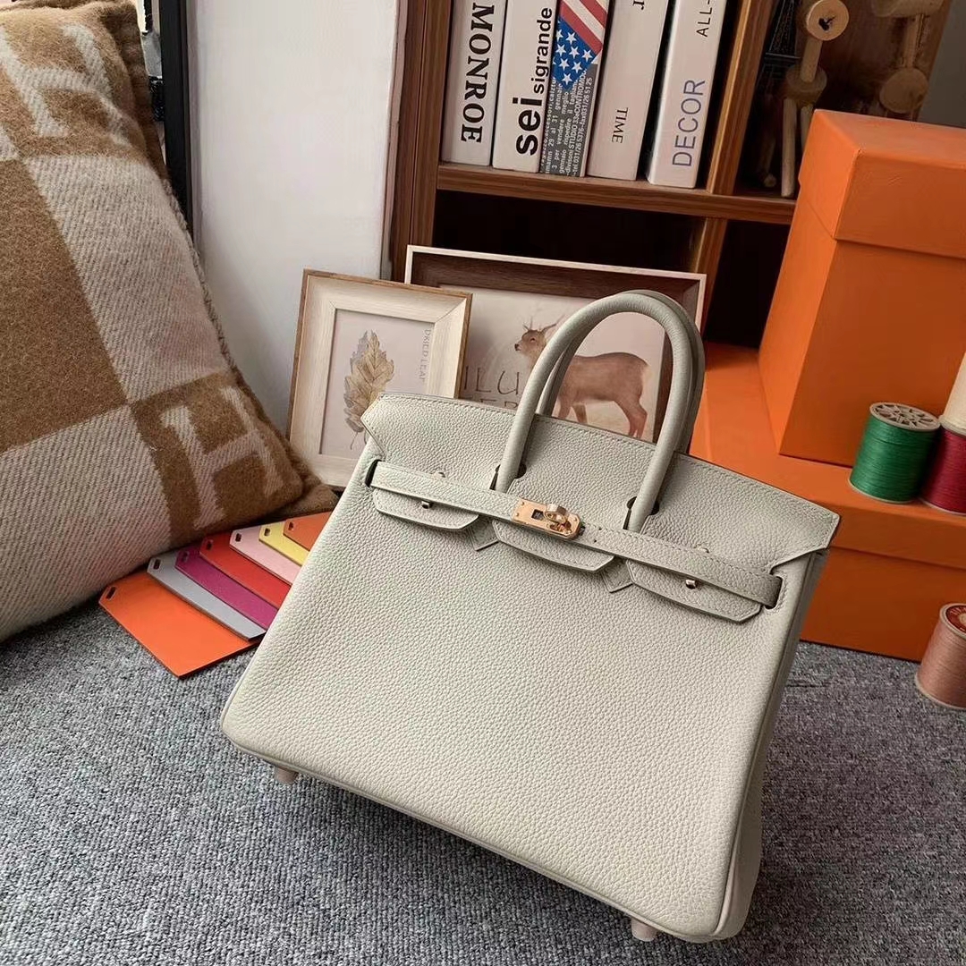 Hermès（爱马仕）C80珍珠灰 原厂御用顶级小牛皮 Birkin 25 玫瑰金扣