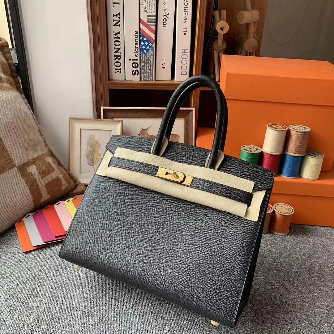Hermès（爱马仕）CK89黑色 原厂御用顶级Epsom 皮 Birkin 30 外缝 金扣