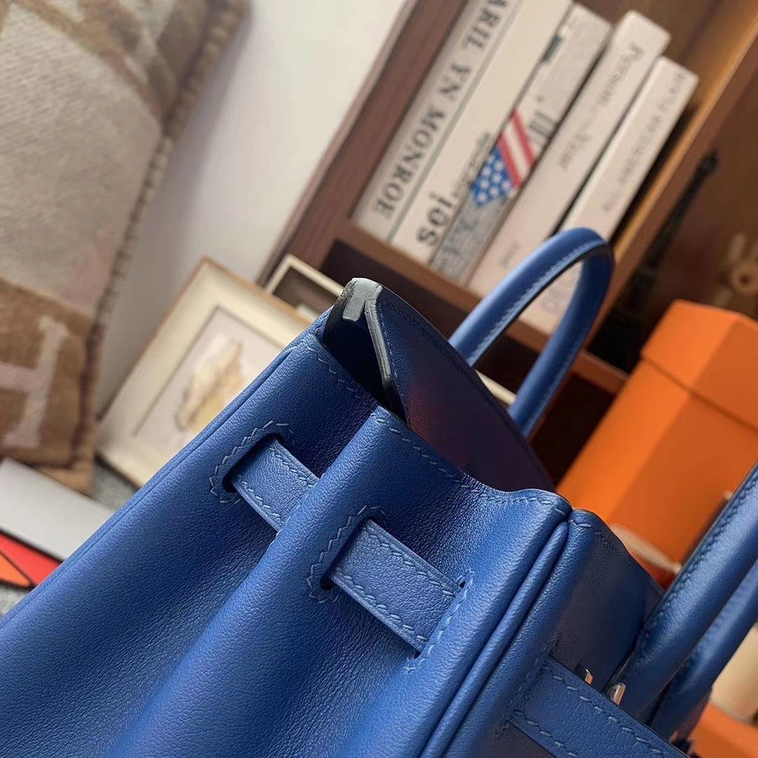 Hermès（爱马仕）电光蓝 原厂御用顶级Swift 皮 Birkin 25 银扣