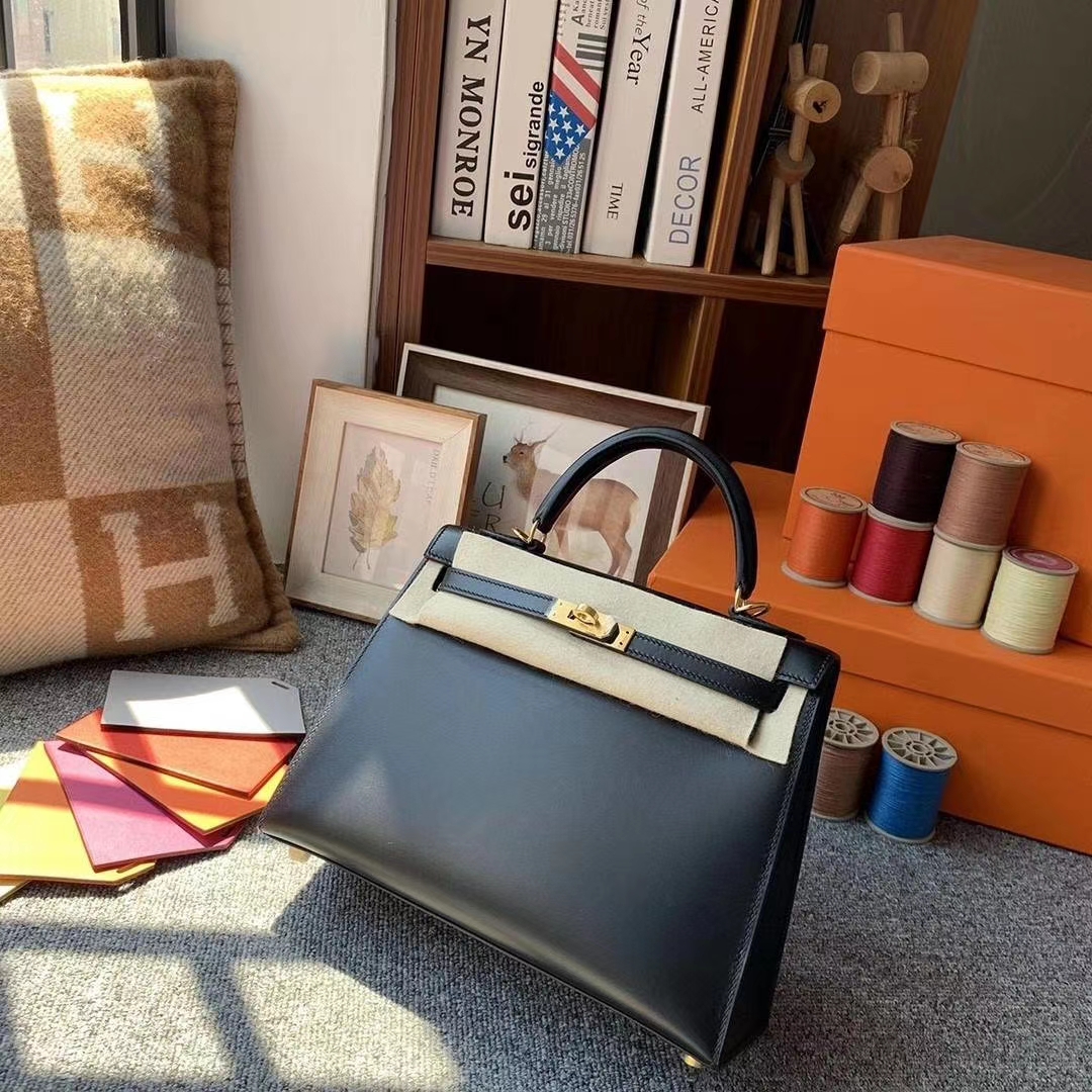 Hermès（爱马仕）CK89黑色 原厂御用顶级Box 皮 Kelly 25 外缝 金扣 现货