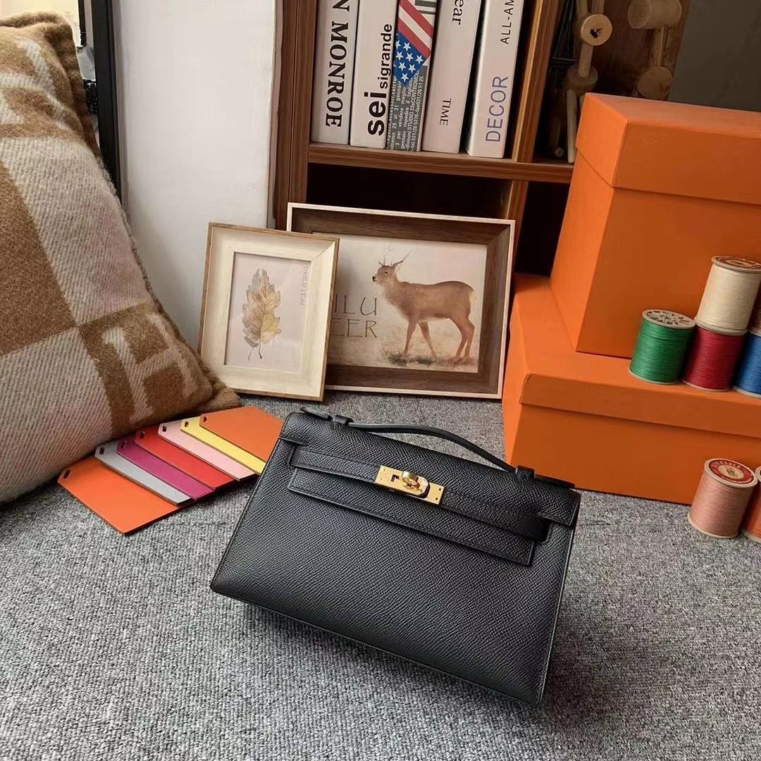 Hermès（爱马仕）CK89黑色 原厂御用顶级Epsom 皮 Mini Kelly 金扣 现货