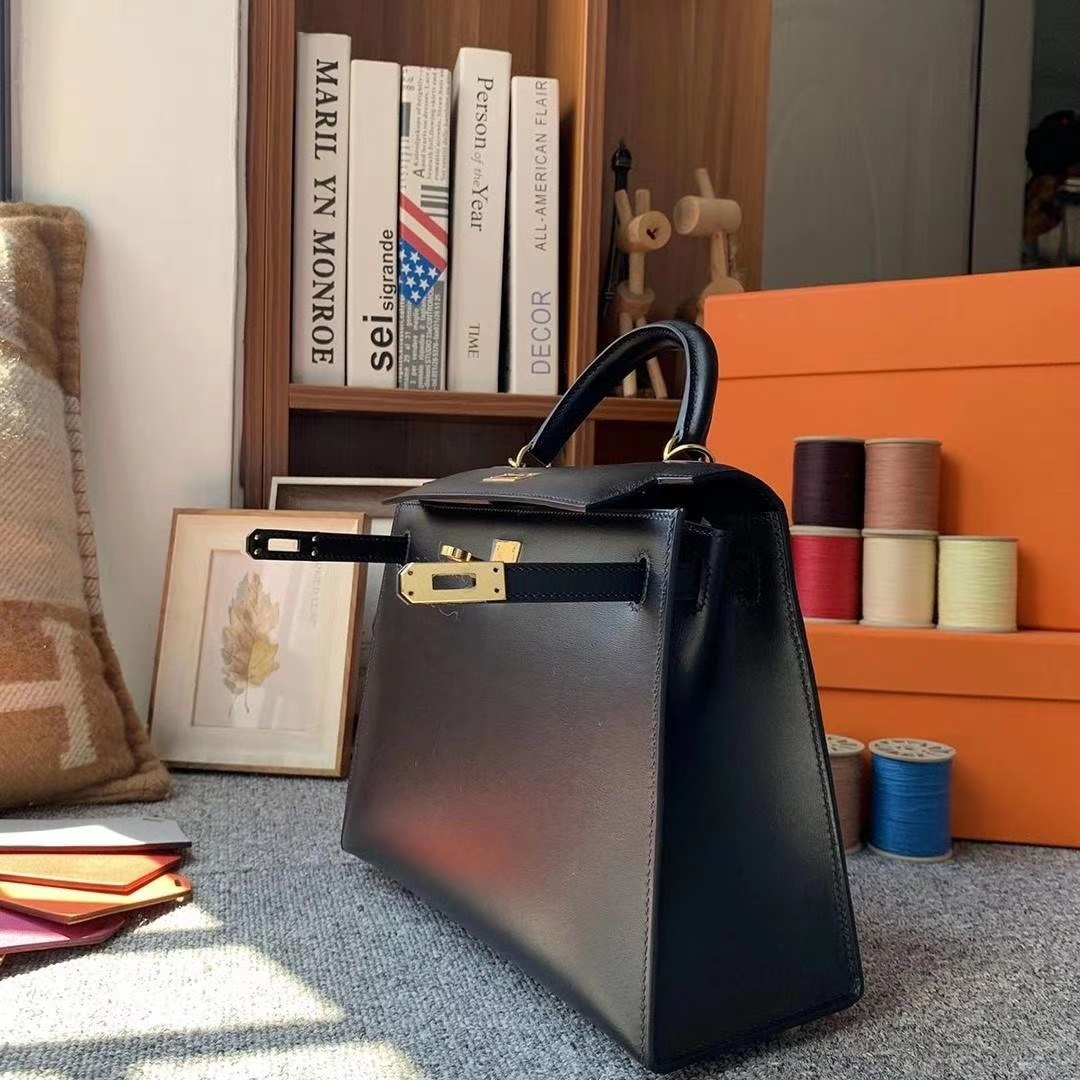 Hermès（爱马仕）CK89黑色 原厂御用顶级Box 皮 Kelly 25 外缝 金扣 现货