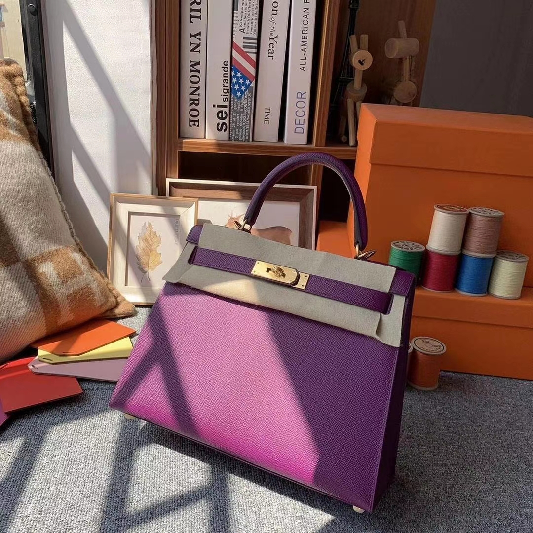 Hermès（爱马仕）P9海葵紫 原厂御用顶级Epsom 皮 Kelly 25 外缝 金扣