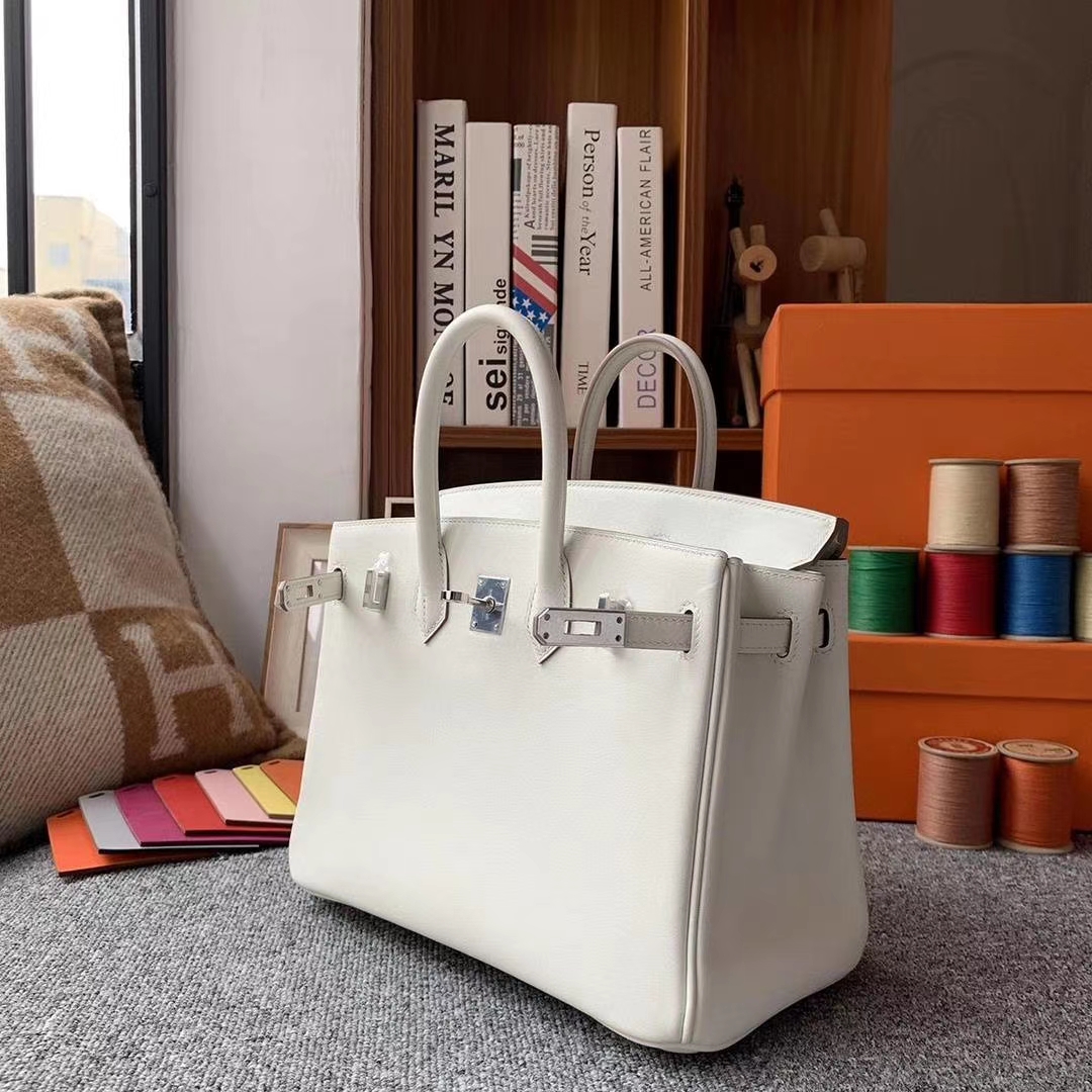 Hermès（爱马仕）8L冰川白 原厂御用顶级Swift 皮 Birkin 25 银扣
