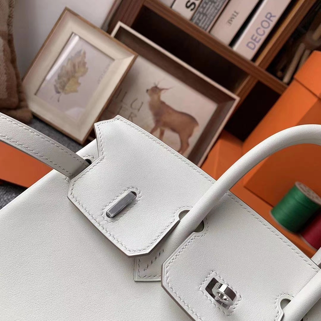 Hermès（爱马仕）8L冰川白 原厂御用顶级Swift 皮 Birkin 25 银扣