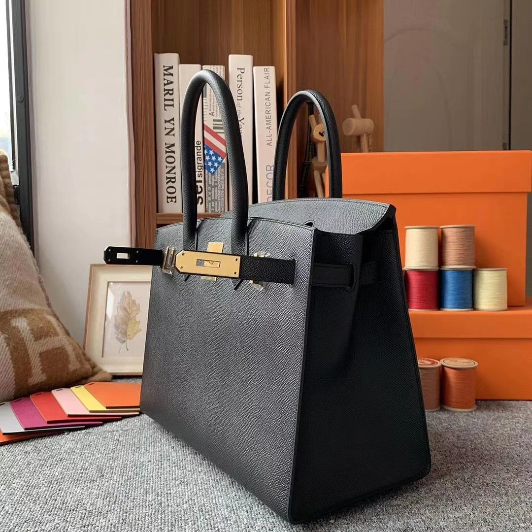 Hermès（爱马仕）CK89黑色 原厂御用顶级Epsom 皮 Birkin 30 外缝 金扣