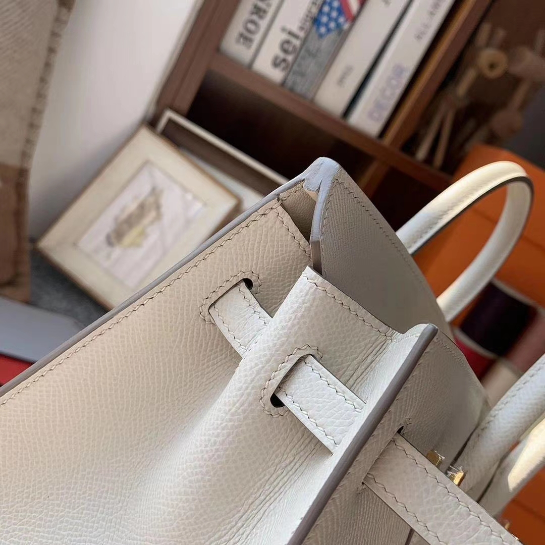 Hermès（爱马仕）奶昔白 原厂御用顶级Epsom 皮 Birkin 25 外缝 金扣