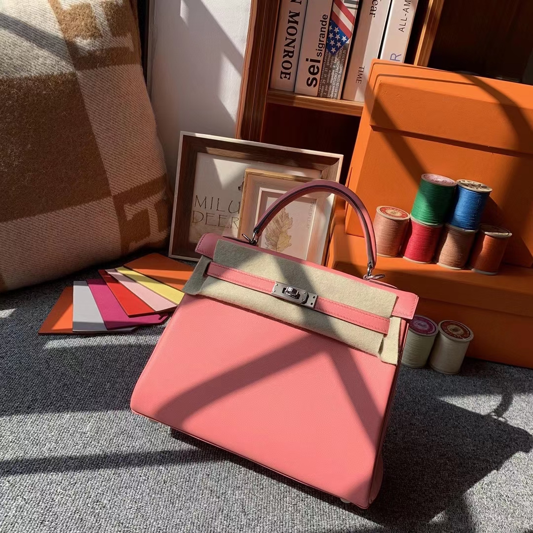 Hermès（爱马仕）K4玫瑰粉 原厂御用顶级Swift 皮 Kelly 25 银扣