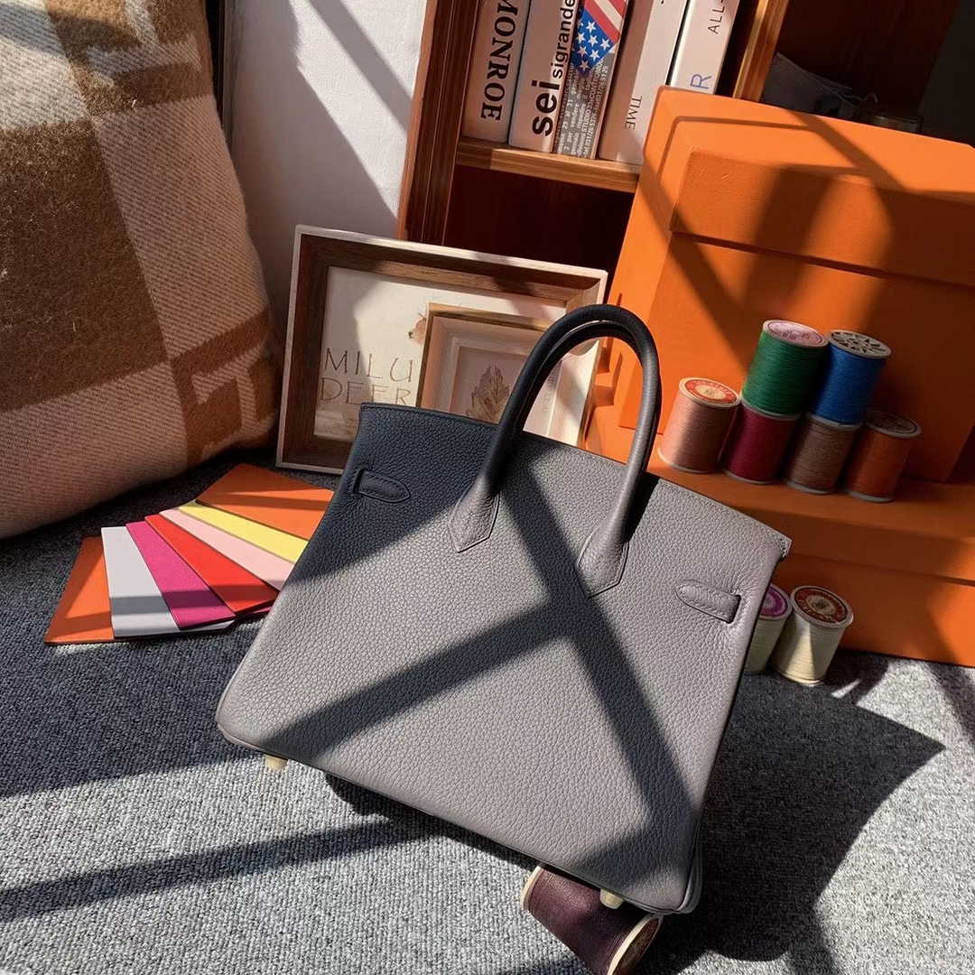 Hermès（爱马仕）8F锡器灰 原厂御用顶级小牛皮 Birkin 25 金扣 银扣
