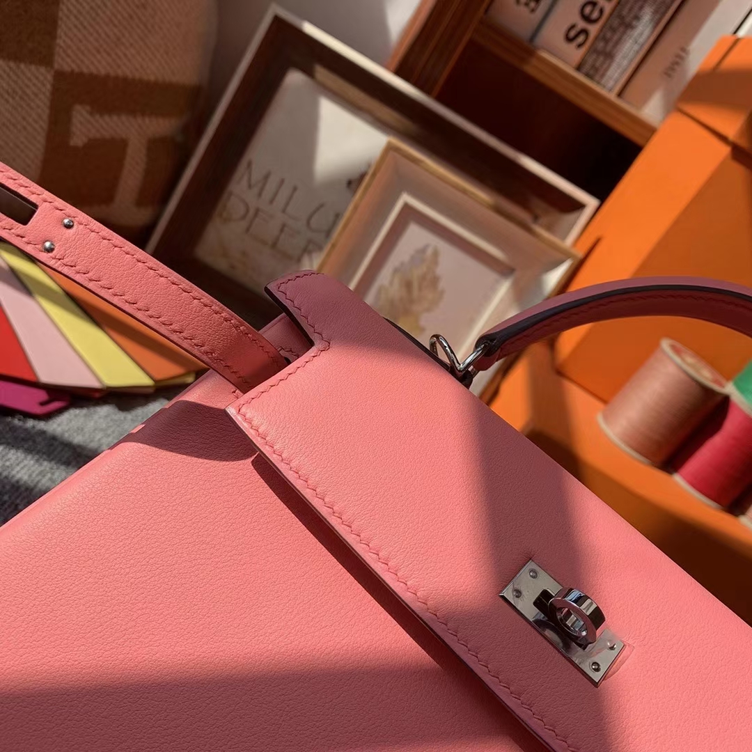 Hermès（爱马仕）K4玫瑰粉 原厂御用顶级Swift 皮 Kelly 25 银扣