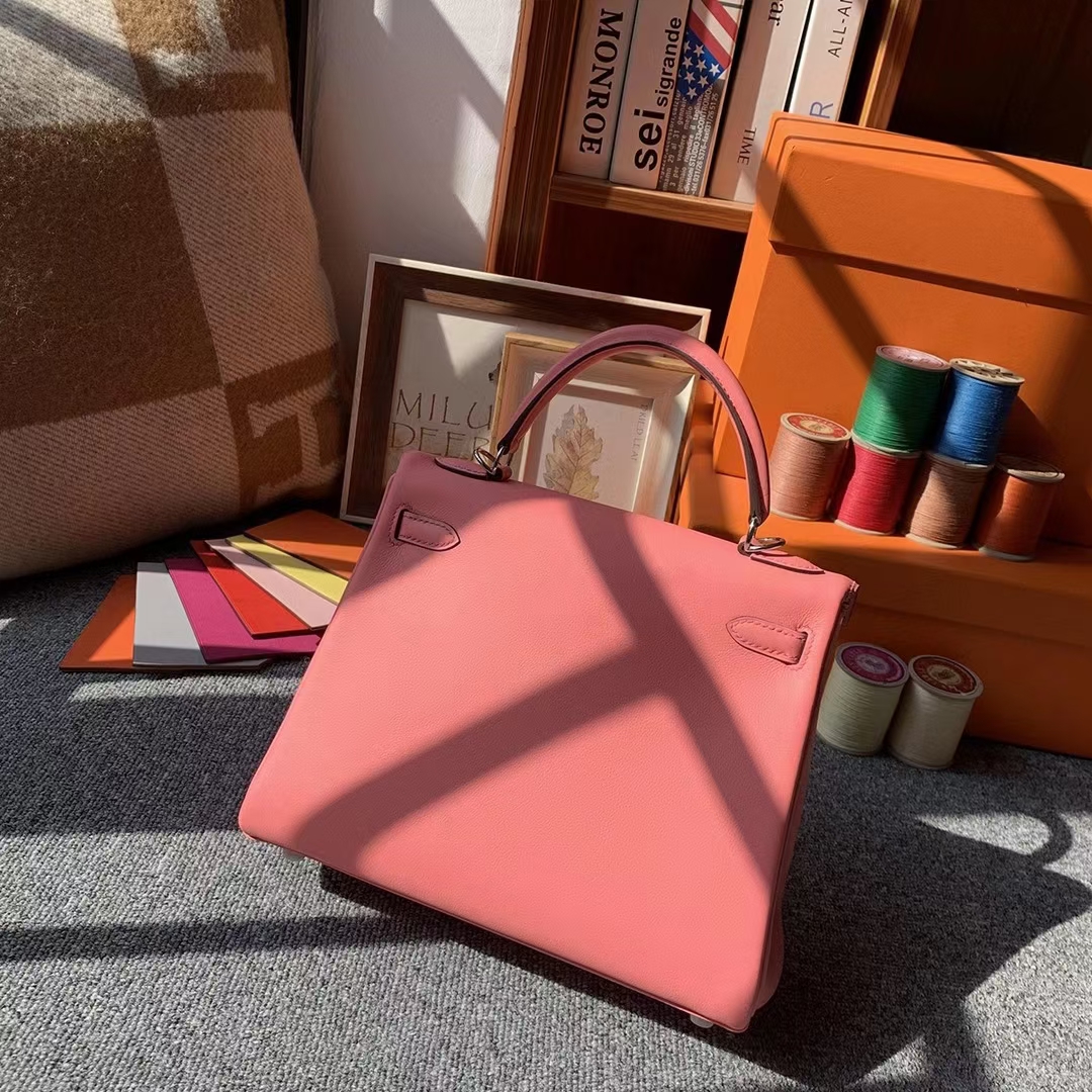 Hermès（爱马仕）K4玫瑰粉 原厂御用顶级Swift 皮 Kelly 25 银扣