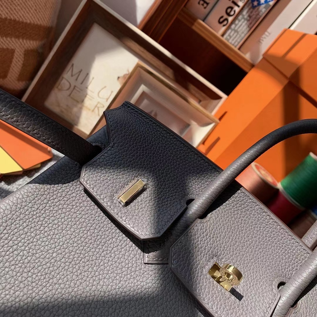 Hermès（爱马仕）8F锡器灰 原厂御用顶级小牛皮 Birkin 25 金扣 银扣