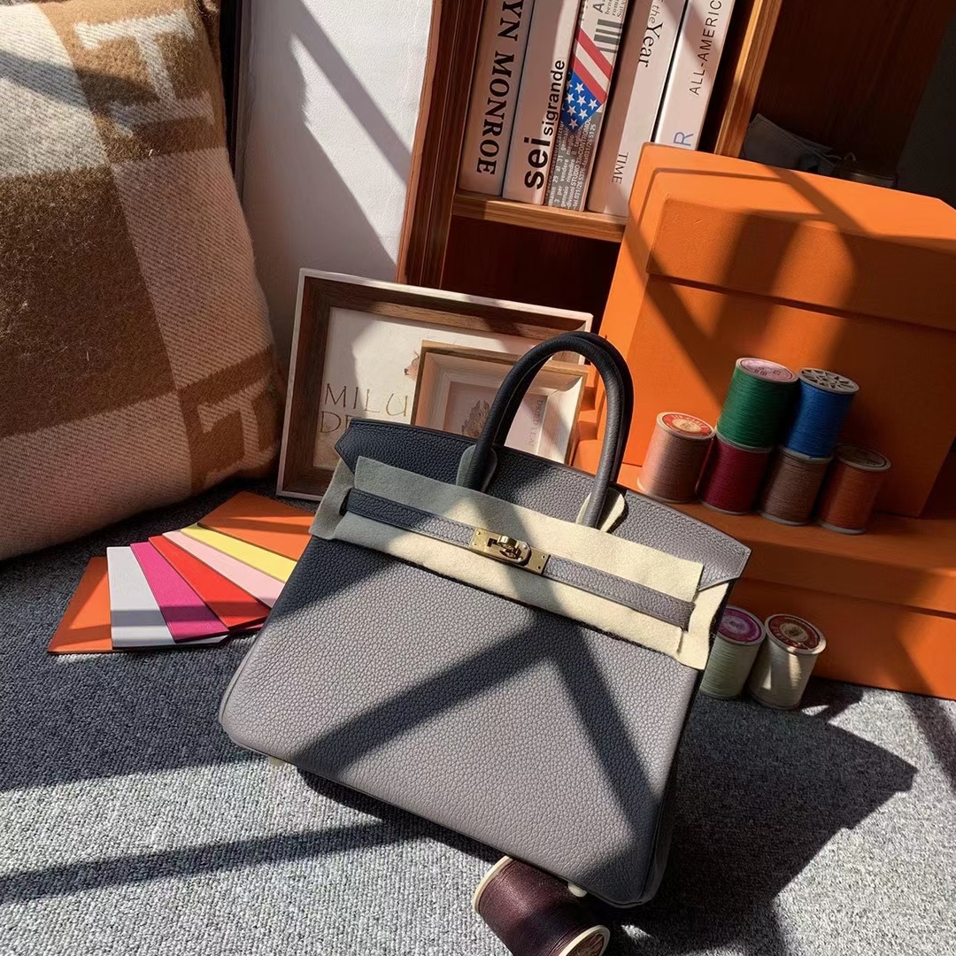 Hermès（爱马仕）8F锡器灰 原厂御用顶级小牛皮 Birkin 25 金扣 银扣