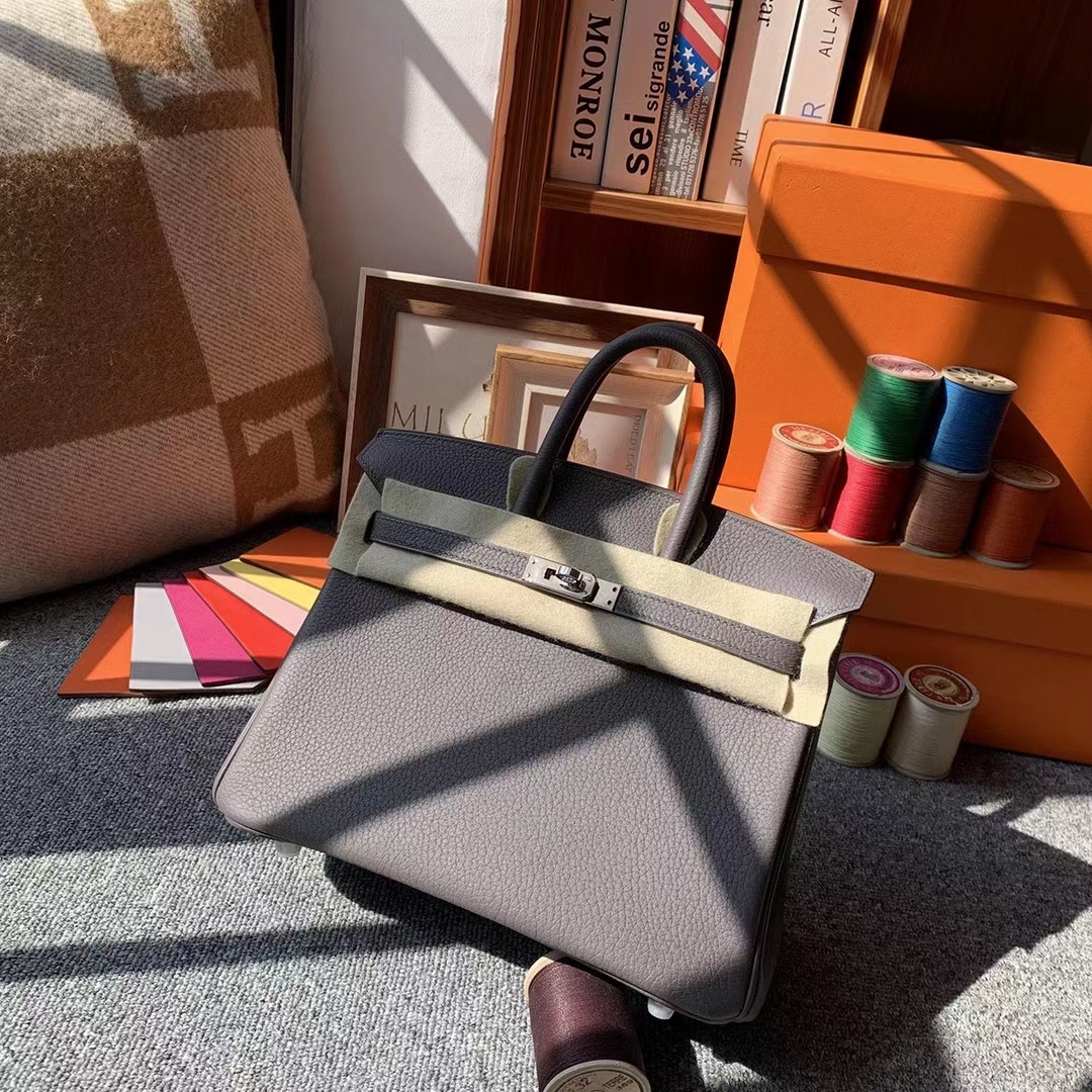 Hermès（爱马仕）8F锡器灰 原厂御用顶级小牛皮 Birkin 25 金扣 银扣