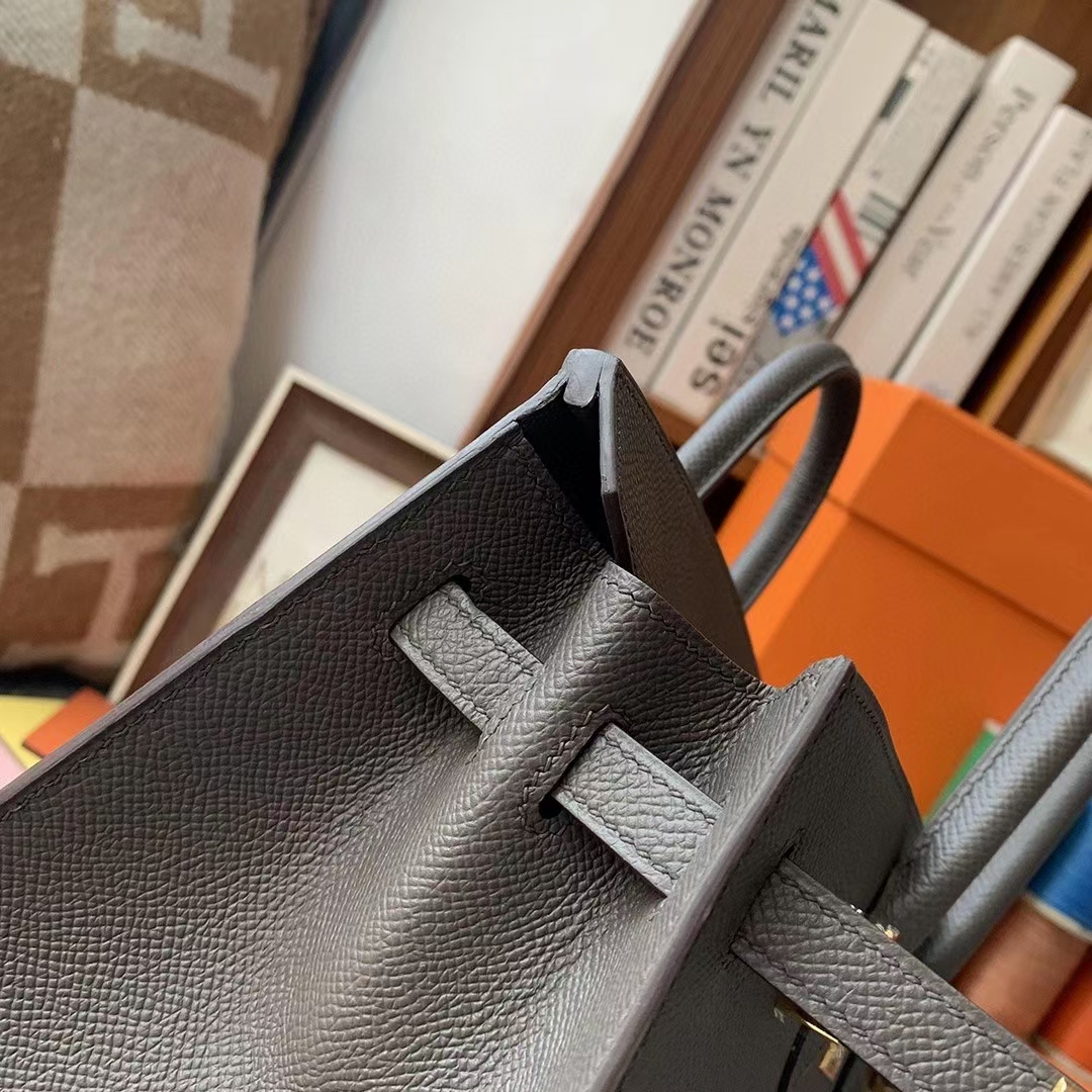 Hermès（爱马仕）8F锡器灰 原厂御用顶级Epsom 皮 Birkin 25 外缝 金扣