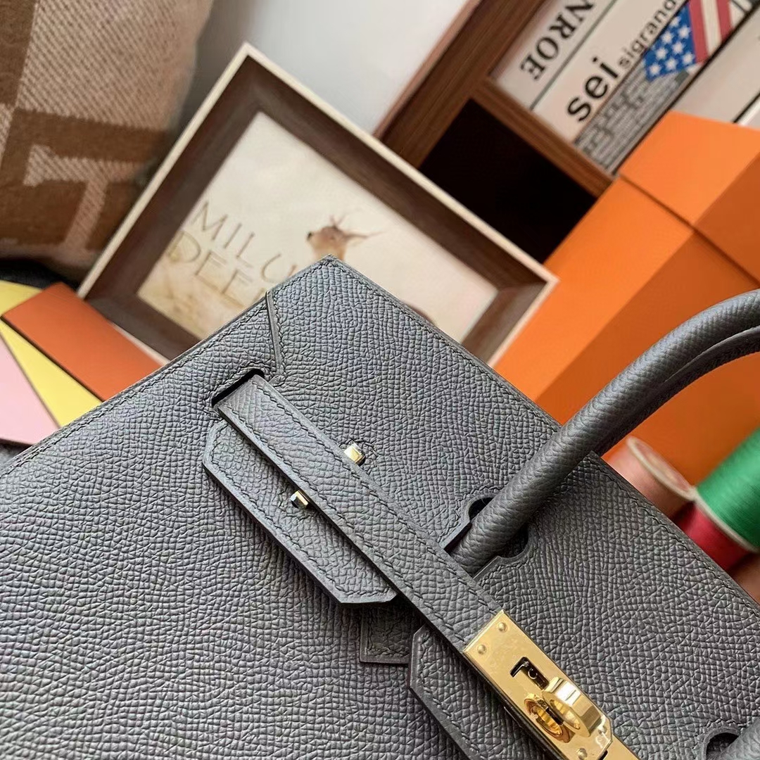 Hermès（爱马仕）8F锡器灰 原厂御用顶级Epsom 皮 Birkin 25 外缝 金扣