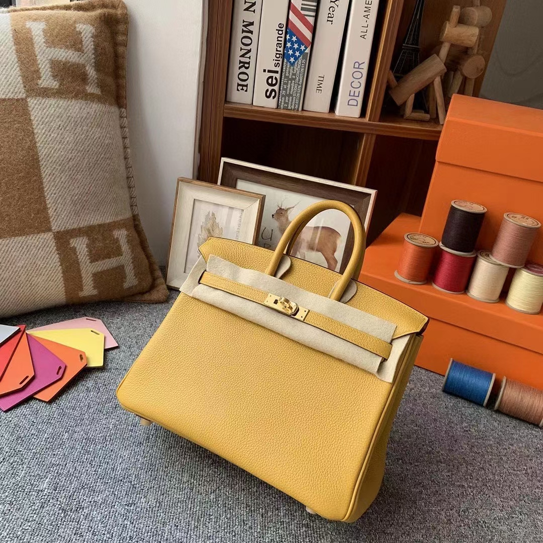 Hermès（爱马仕）9D琥珀黄 原厂御用顶级小牛皮 Birkin 25 金扣