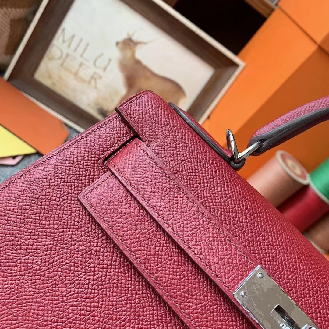 Hermès（爱马仕）K1石榴红 原厂御用顶级Epsom 皮 Kelly 28 外缝 银扣