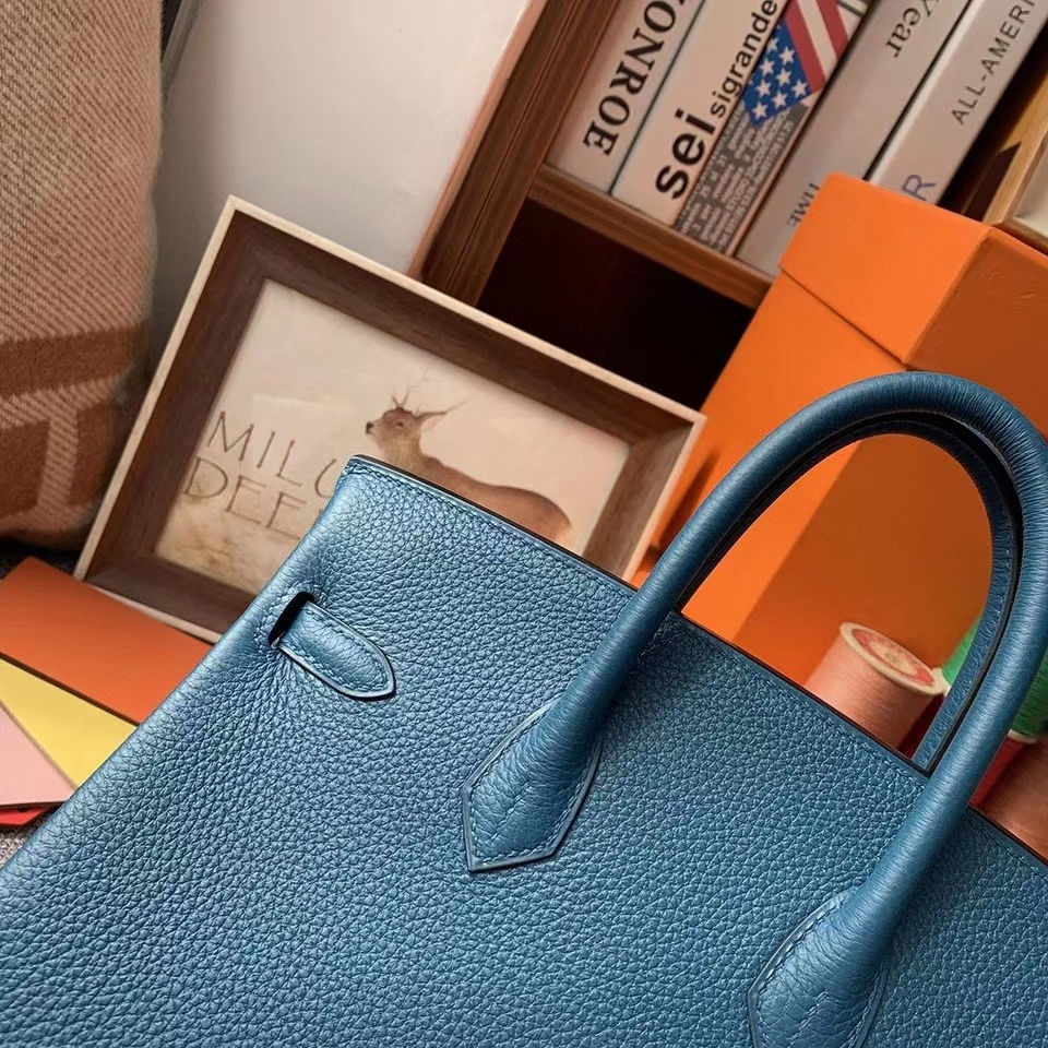 Hermès（爱马仕）7Q伊兹密尔蓝 原厂御用顶级小牛皮 Birkin 25 银扣