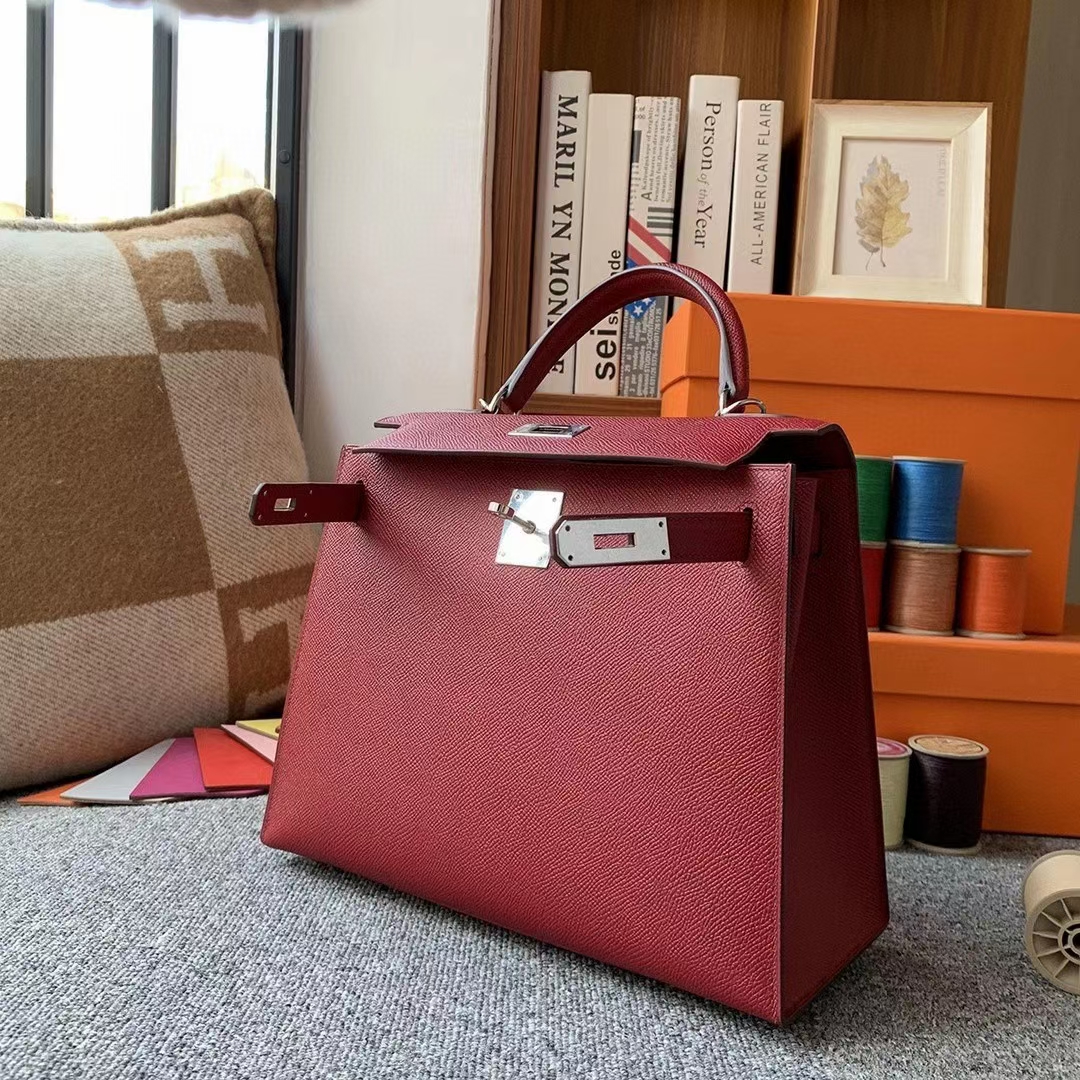 Hermès（爱马仕）K1石榴红 原厂御用顶级Epsom 皮 Kelly 28 外缝 银扣