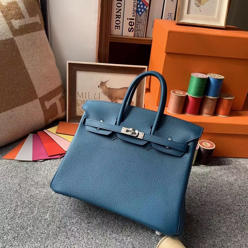 Hermès（爱马仕）7Q伊兹密尔蓝 原厂御用顶级小牛皮 Birkin 25 银扣