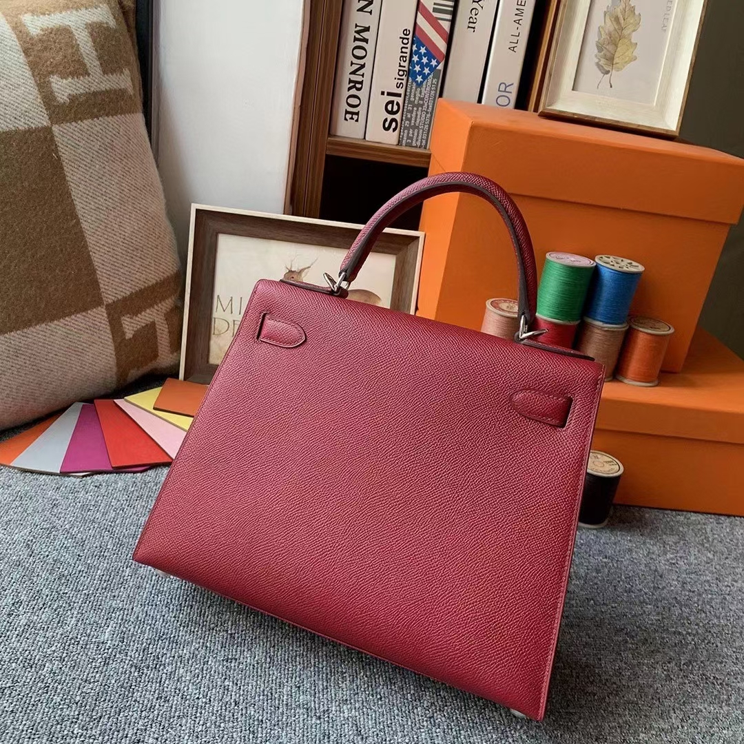 Hermès（爱马仕）K1石榴红 原厂御用顶级Epsom 皮 Kelly 28 外缝 银扣