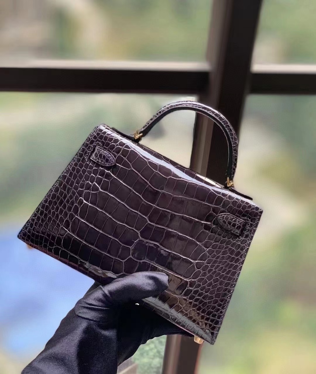 Hermès（爱马仕）CC88 石墨灰 美洲鳄 Mini Kelly 二代 金扣