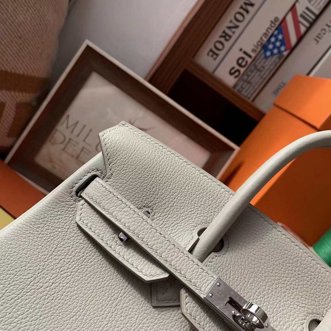 Hermès（爱马仕）C80珍珠灰 原厂御用顶级小牛皮 Birkin 25 银扣