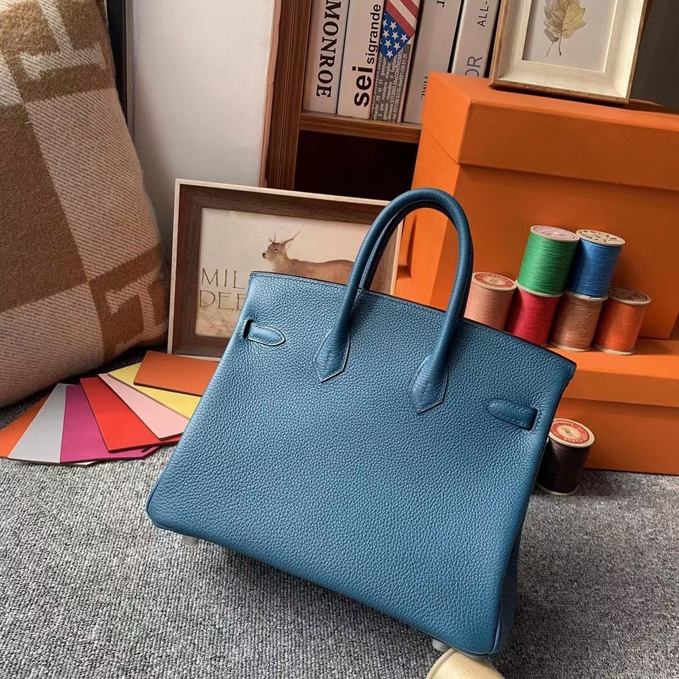 Hermès（爱马仕）7Q伊兹密尔蓝 原厂御用顶级小牛皮 Birkin 25 银扣