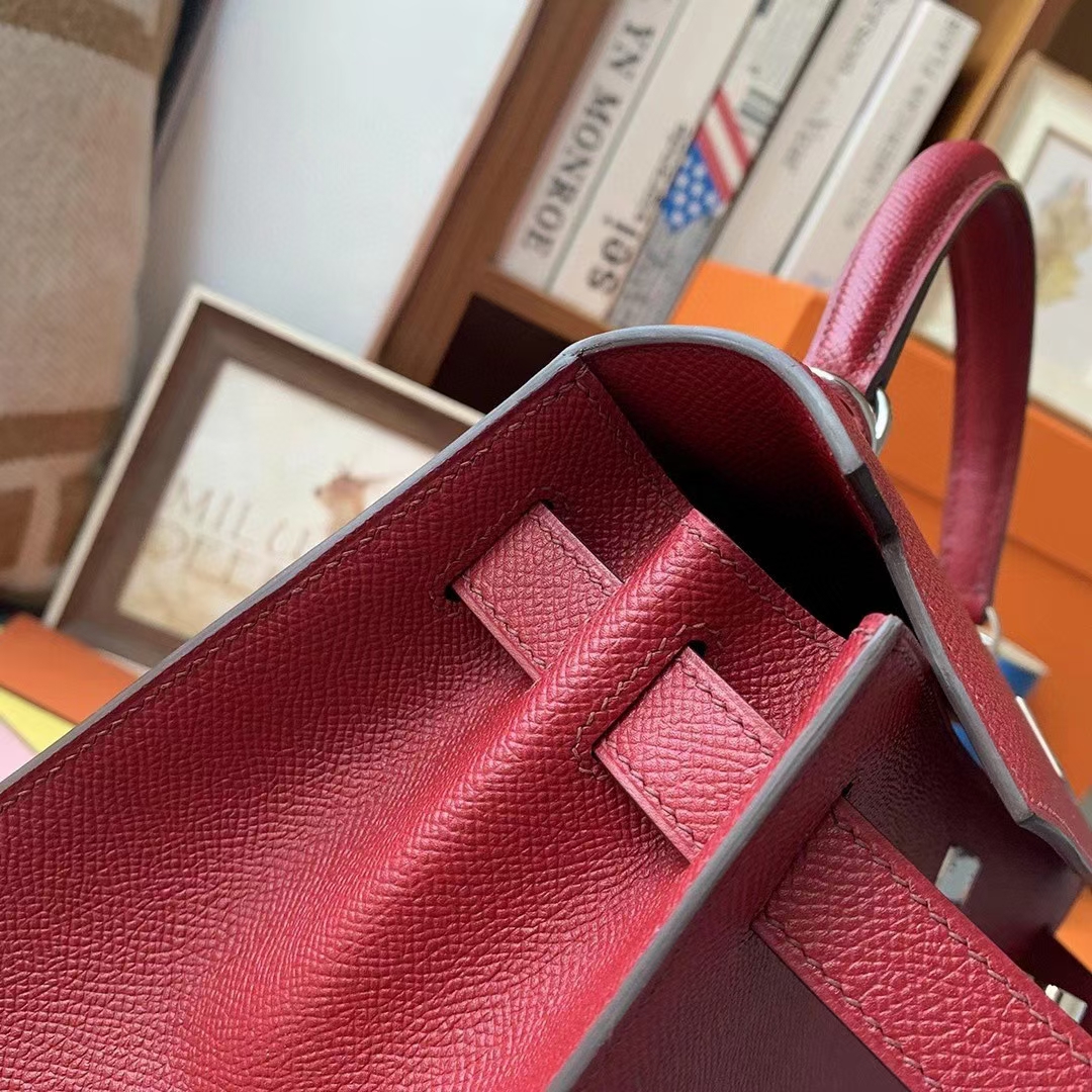 Hermès（爱马仕）K1石榴红 原厂御用顶级Epsom 皮 Kelly 28 外缝 银扣