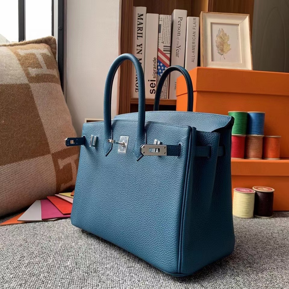 Hermès（爱马仕）7Q伊兹密尔蓝 原厂御用顶级小牛皮 Birkin 25 银扣