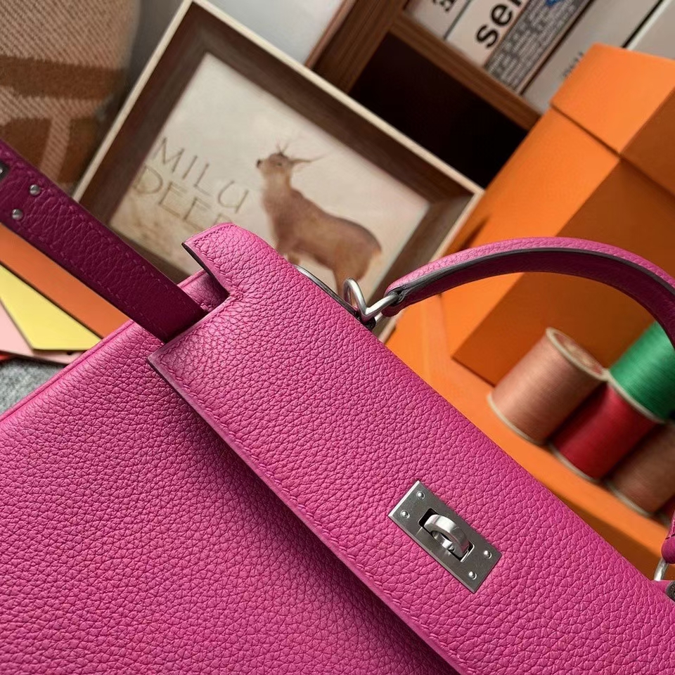 Hermès（爱马仕）L3玫瑰紫色 原厂御用顶级小牛皮 Kelly 25 银扣