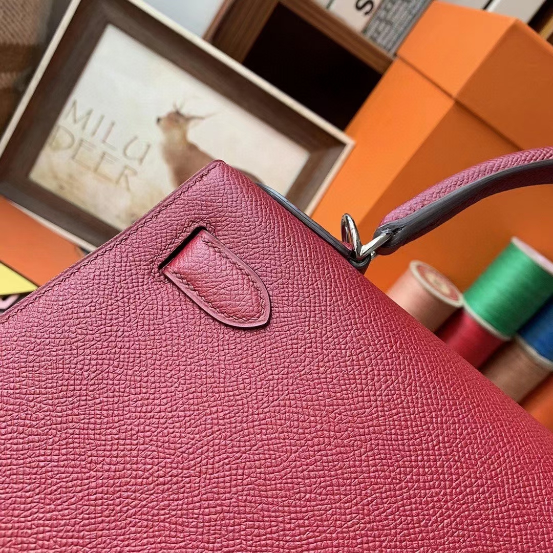 Hermès（爱马仕）K1石榴红 原厂御用顶级Epsom 皮 Kelly 28 外缝 银扣