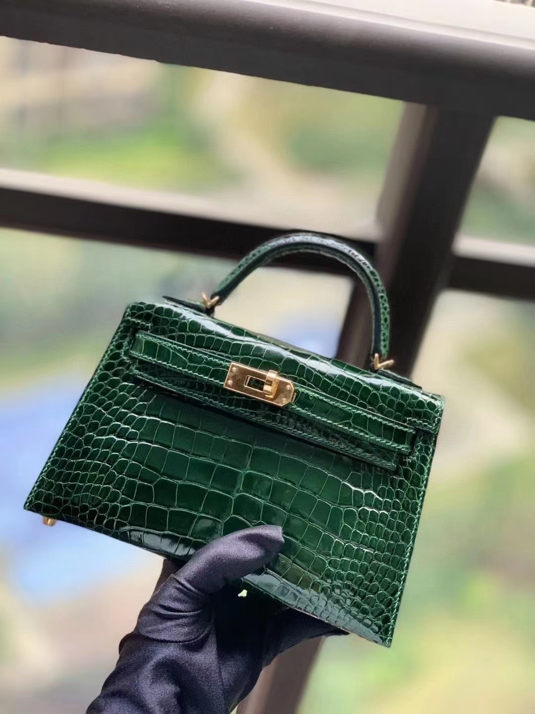 Hermès（爱马仕）CC.67祖母绿 美洲鳄 Mini Kelly 二代 金扣