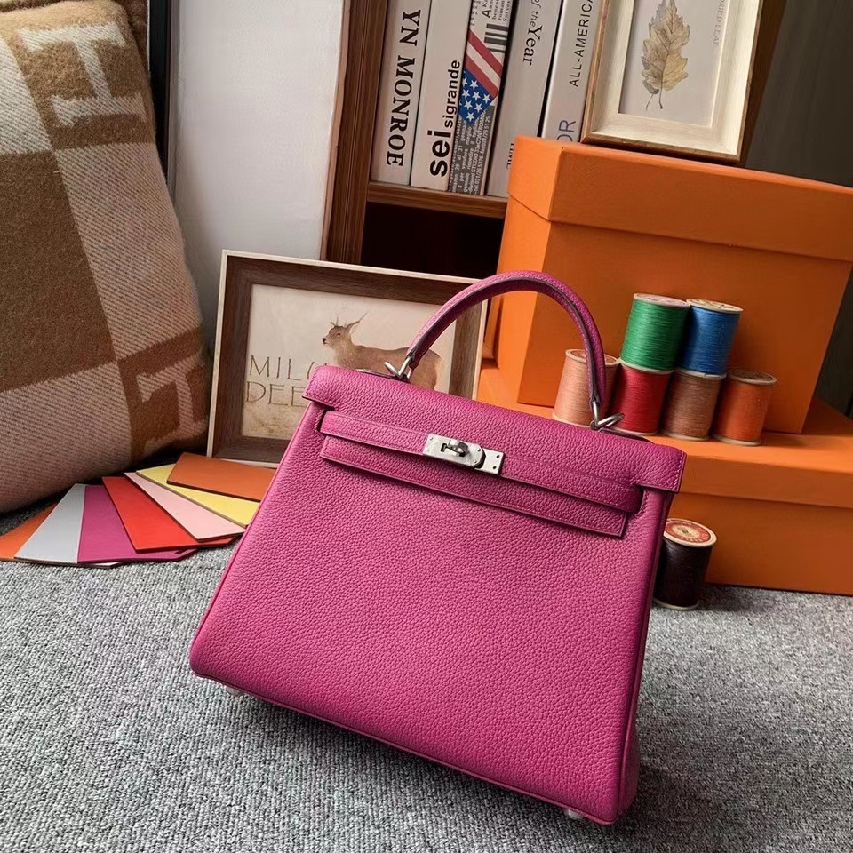 Hermès（爱马仕）L3玫瑰紫色 原厂御用顶级小牛皮 Kelly 25 银扣
