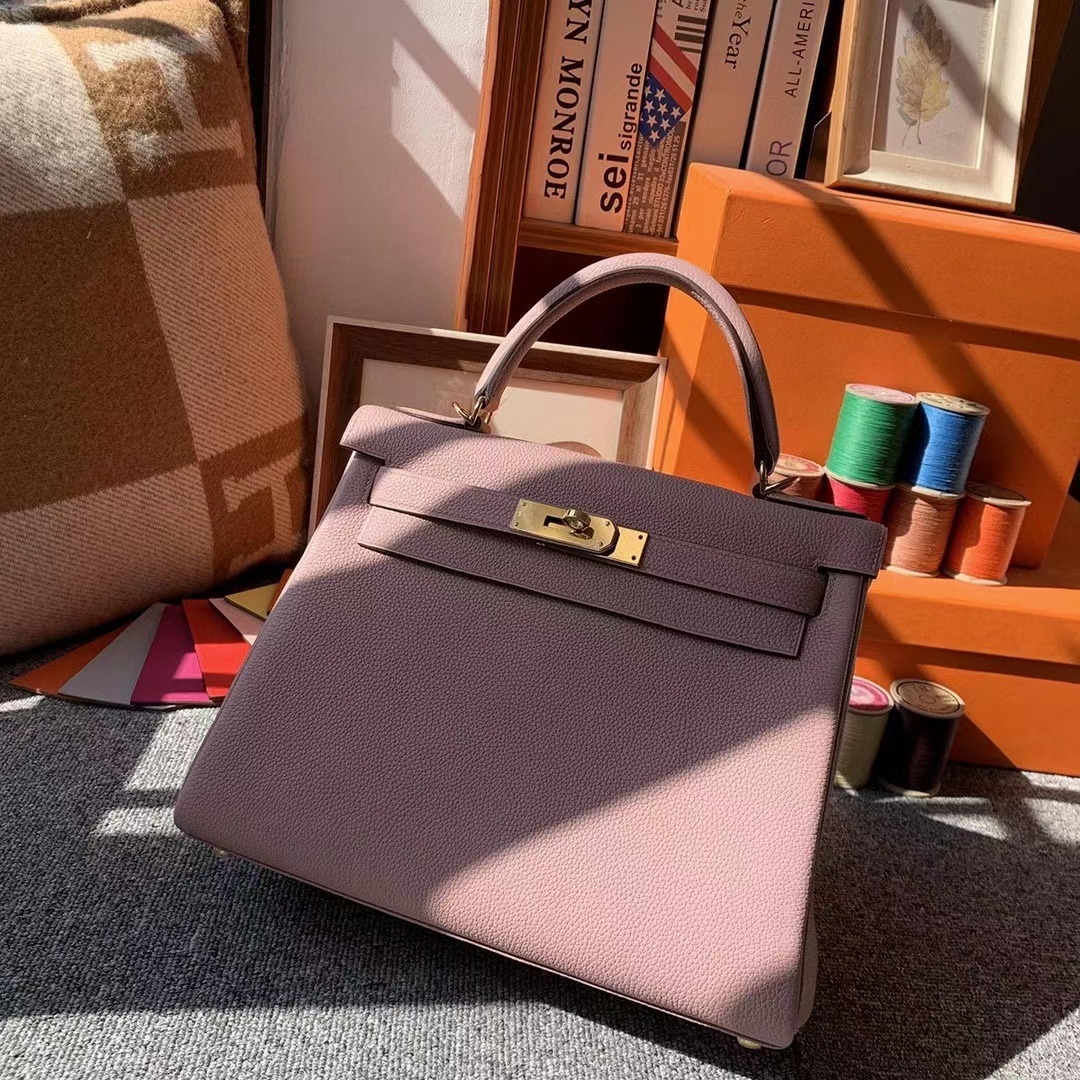 Hermès（爱马仕）4W紫藤色 原厂御用顶级小牛皮 Kelly 28 金扣