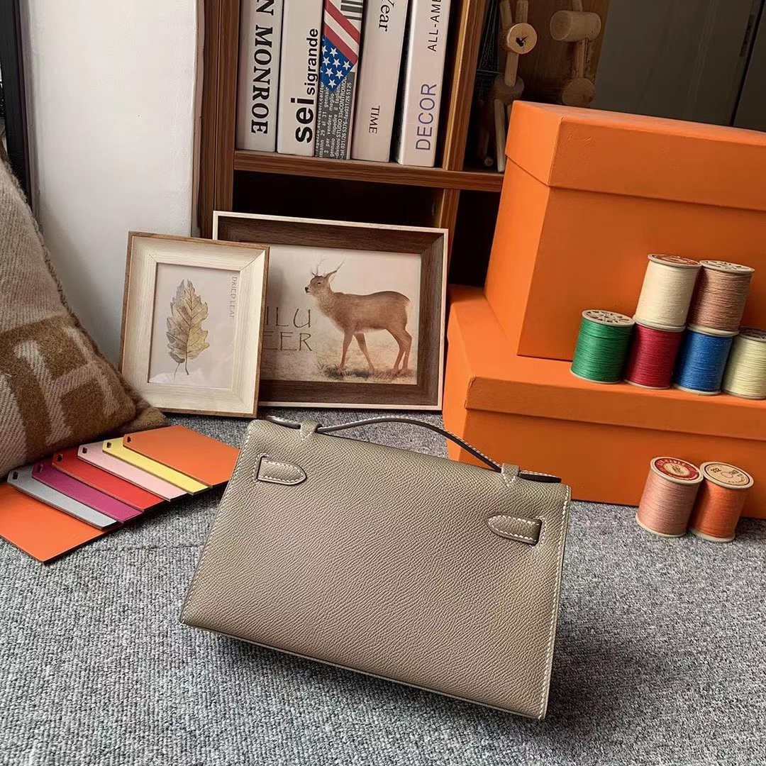 Hermès（爱马仕）Mini Kelly 迷你凯莉 CK18大象灰 原厂御用顶级Epsom皮 一代 金扣 银扣 现货
