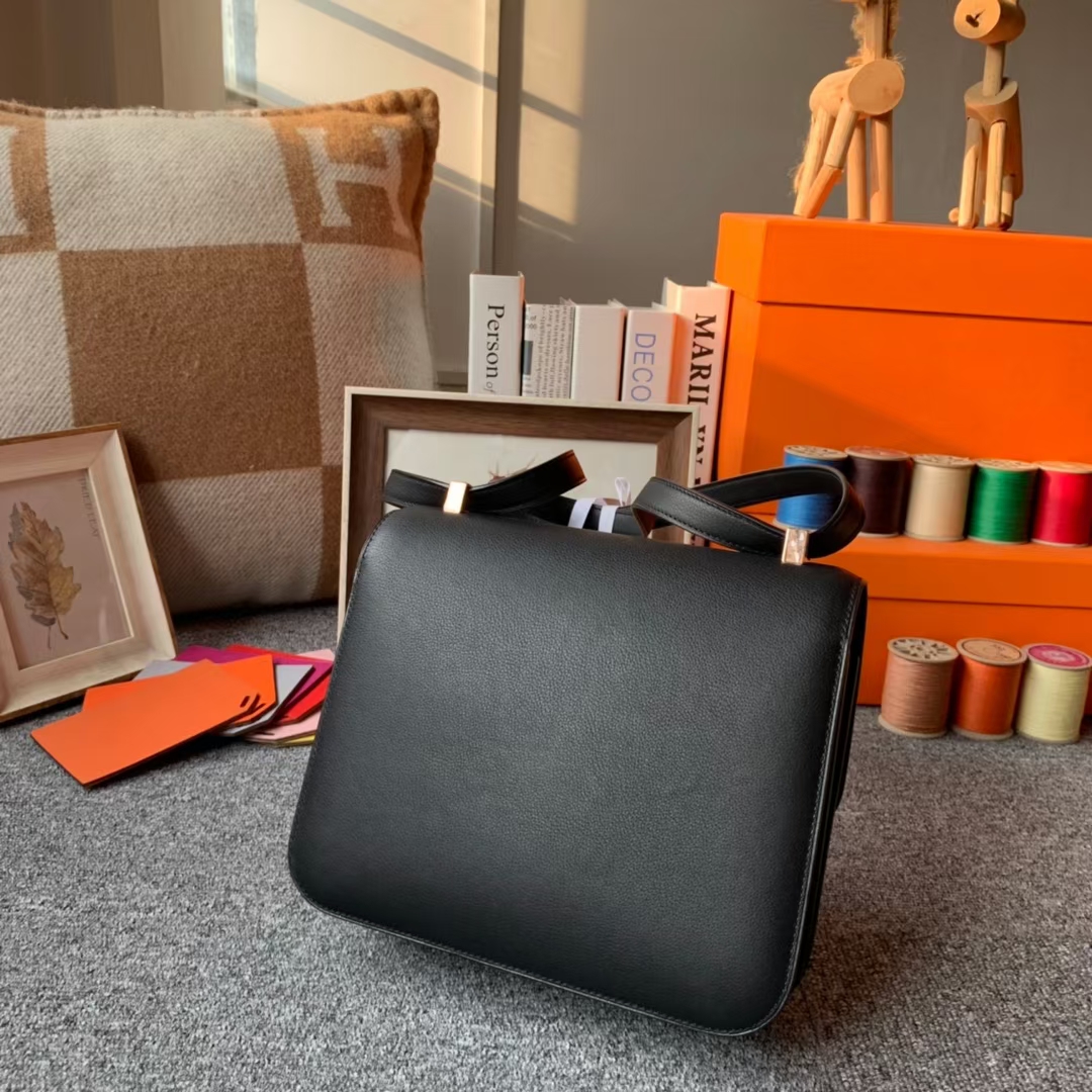 Hermès（爱马仕）Constance 空姐包 黑色 原厂御用顶级Ever Color 皮 玫瑰金扣 24cm