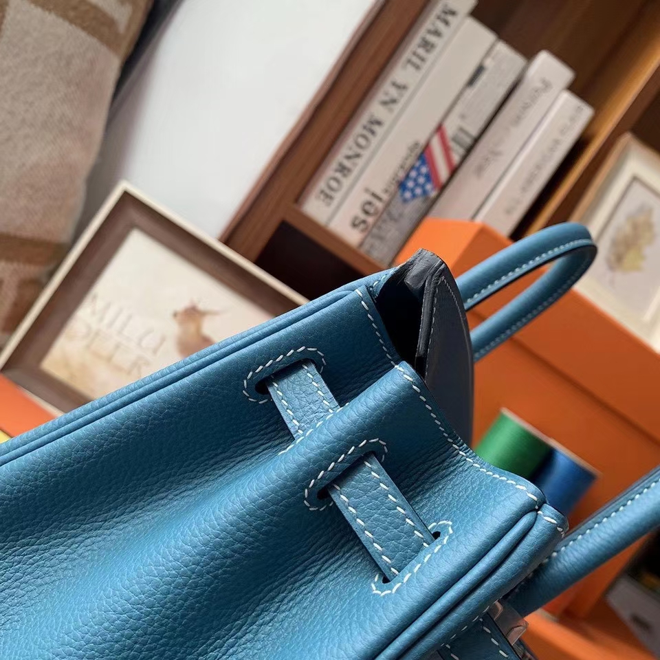 Hermès（爱马仕）Birkin 铂金包 牛仔蓝 原厂御用顶级小牛皮 银扣 30cm 现货