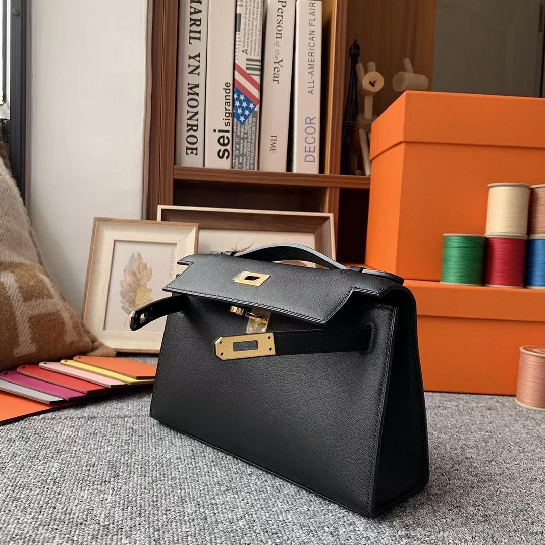 Hermès（爱马仕）Mini Kelly 迷你凯莉 CK89黑色 原厂御用顶级Swift 皮 金扣 银扣 现货